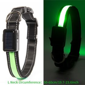 Solar And USB Rechargeable Light Up Pet Collar Waterproof LED Dog & Cat Collars For Night Walking - Fluorescent Green - L