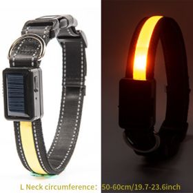 Solar And USB Rechargeable Light Up Pet Collar Waterproof LED Dog & Cat Collars For Night Walking - Yellow - L