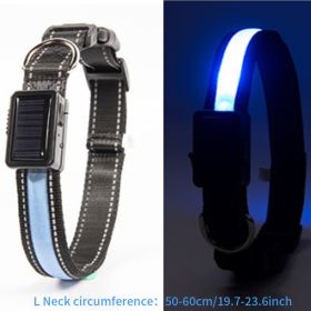 Solar And USB Rechargeable Light Up Pet Collar Waterproof LED Dog & Cat Collars For Night Walking - Blue - L