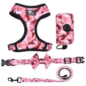 4Pcs Set Reflective No Pull Dog & Cat Harness Collar Leash With Dog Poop Bag For Small Medium Dog - Pink - XL