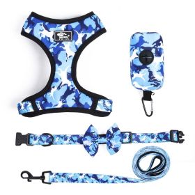 4Pcs Set Reflective No Pull Dog & Cat Harness Collar Leash With Dog Poop Bag For Small Medium Dog - Blue - L