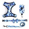 4Pcs Set Reflective No Pull Dog & Cat Harness Collar Leash With Dog Poop Bag For Small Medium Dog - Blue - S