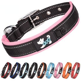 Pet dog collar; diving cloth reflective nylon collar; medium and large dog collar - Black ribbon: dark blue - L 2.5*(48-58)CM