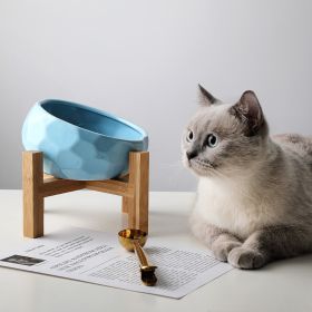 Pet bowl oblique mouth cat bowl food bowl dog bowl method bucket food bowl - Blue