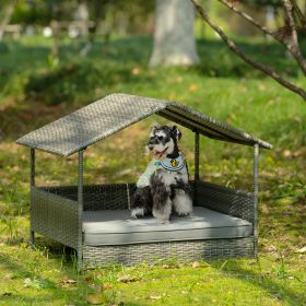 Dog Bed, Pet Bed, Pet Enclosures, Pet Outdoor Furniture, Pet Patio Furniture, Seasonal PE Wicker Pet Furniture, Dog Bed With Canopy - as Pic