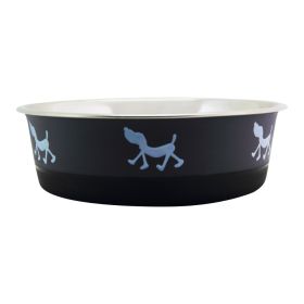 Stainless Steel Pet Bowl with Anti Skid Rubber Base and Dog Design; Gray and Black - as Pic