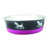 Stainless Steel Pet Bowl with Anti Skid Rubber Base and Dog Design; Large; Gray and Pink - as Pic