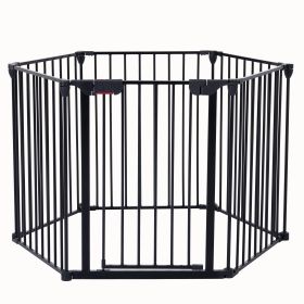 152" Adjustable Safety Gate 6 Panel Play Yard Metal Doorways Fireplace Fence Christmas Tree Fence Gate for House Stairs Gate for Child/Toddler/ Pet/Do