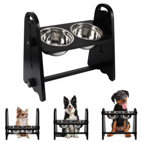 Elevated Dog Bowls for Medium Large Sized Dogs, Adjustable Heights Raised Dog Feeder Bowl with Stand for Food & Water - Black