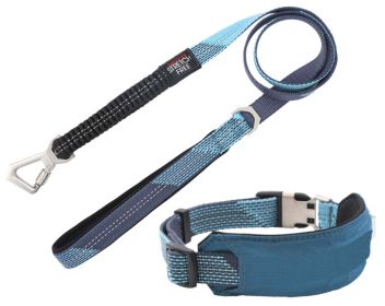 Pet Life 'Geo-prene' 2-in-1 Shock Absorbing Neoprene Padded Reflective Dog Leash and Collar - Blue - Small