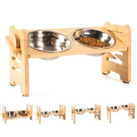 Elevated Dog & Cat Bowls, 6 Adjustable Heights Raised Food Water Feeder Bowl with Stand for Puppy Small Medium Dog Cat, 2 Stainless Steel Bowls 4 Cup