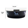 Stainless Steel Pet Bowl with Anti Skid Rubber Base and Dog Design; Gray and Black - as Pic