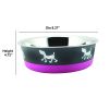 Stainless Steel Pet Bowl with Anti Skid Rubber Base and Dog Design; Large; Gray and Pink - as Pic